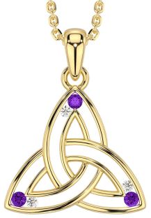 Diamond Amethyst Gold Celtic Trinity Knot Necklace