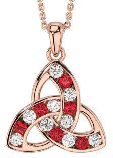 Diamond Ruby Rose Gold Silver Celtic Trinity Knot Necklace