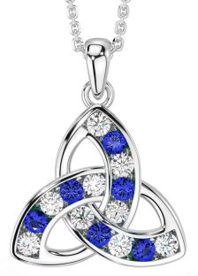 Diamond Sapphire Silver Celtic Trinity Knot Necklace
