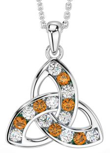 Diamond Citrine White Gold Celtic Trinity Knot Necklace