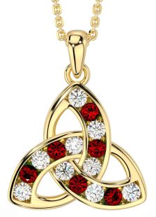 Diamond Garnet Gold Celtic Trinity Knot Necklace