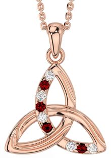 Diamond Garnet Rose Gold Celtic Trinity Knot Necklace