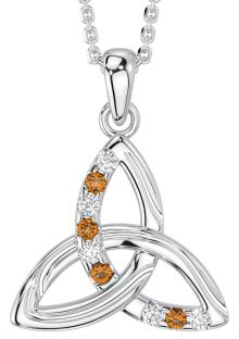 Diamond Citrine White Gold Celtic Trinity Knot Necklace