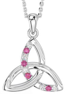 Diamond Pink Tourmaline White Gold Celtic Trinity Knot Necklace