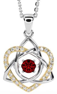 Diamond Garnet Gold Silver Celtic Knot Heart Necklace