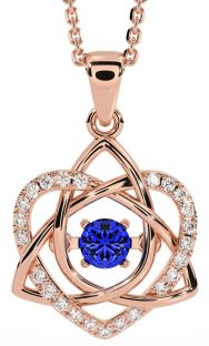 Diamond Sapphire Rose Gold Silver Celtic Knot Heart Necklace