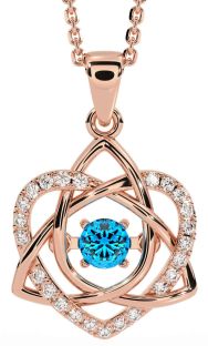 Diamond Topaz Rose Gold Silver Celtic Knot Heart Necklace