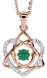Diamond Emerald Rose Gold Silver Celtic Knot Heart Necklace