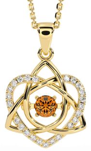 Diamond Citrine Gold Silver Celtic Knot Heart Necklace