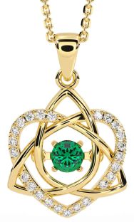 Diamond Emerald Gold Silver Celtic Knot Heart Necklace