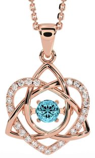 Diamond Aquamarine Rose Gold Celtic Knot Heart Necklace