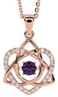 Diamond Alexandrite Rose Gold Celtic Knot Heart Necklace