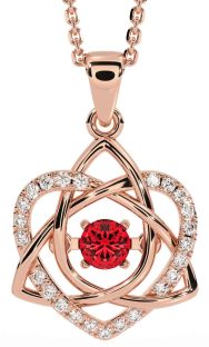 Diamond Ruby Rose Gold Celtic Knot Heart Necklace