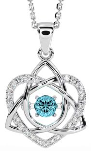 Diamond Aquamarine Silver Celtic Knot Heart Necklace