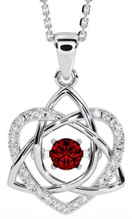 Diamond Garnet Silver Celtic Knot Heart Necklace