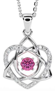 Diamond Pink Tourmaline Silver Celtic Knot Heart Necklace