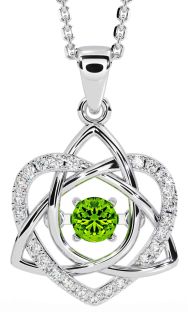 Diamond Peridot Silver Celtic Knot Heart Necklace