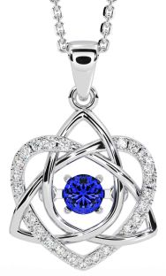 Diamond Sapphire Silver Celtic Knot Heart Necklace