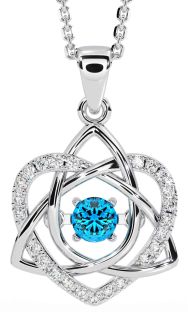 Diamond Topaz Silver Celtic Knot Heart Necklace