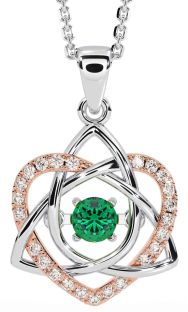 Diamond Emerald Rose Gold Silver Celtic Knot Heart Necklace