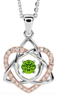 Diamond Peridot Rose Gold Silver Celtic Knot Heart Necklace