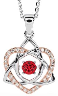 Diamond Ruby Rose Gold Silver Celtic Knot Heart Necklace