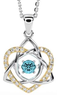 Diamond Aquamarine Gold Silver Celtic Knot Heart Necklace