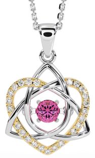 Diamond Pink Tourmaline Gold Silver Celtic Knot Heart Necklace