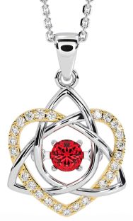 Diamond Ruby Gold Silver Celtic Knot Heart Necklace