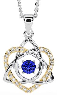 Diamond Sapphire Gold Silver Celtic Knot Heart Necklace