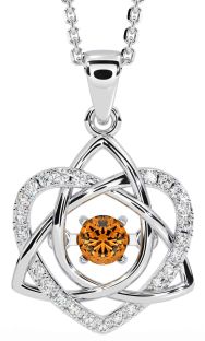Diamond Citrine White Gold Celtic Knot Heart Necklace