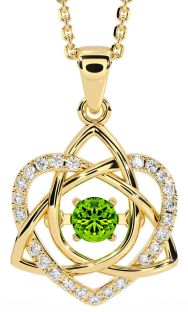 Diamond Peridot Gold Celtic Knot Heart Necklace