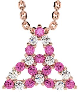 Diamond Pink Tourmaline Rose Gold Silver Celtic Trinity Knot Necklace