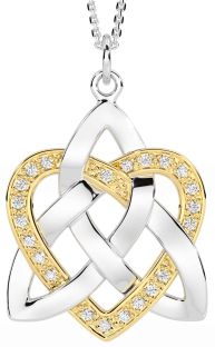 Diamond Gold Silver Celtic Knot Heart Necklace