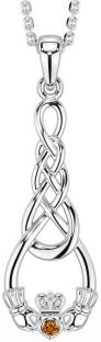 Citrine Silver Celtic Claddagh Necklace