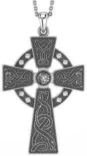 Large Diamond Silver Black Rhodium Celtic Cross Necklace