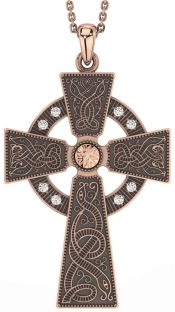 Large Diamond Rose Gold Silver Black Rhodium Celtic Cross Necklace