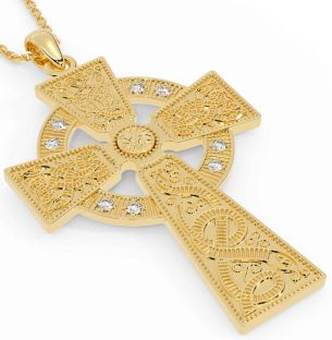Large Diamond Gold Silver Celtic Cross Necklace