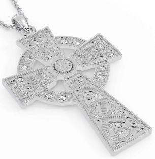 Large Diamond Silver Celtic Cross Necklace