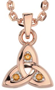 Citrine Rose Gold Silver Celtic Trinity Knot Charm Necklace