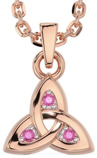 Pink Tourmaline Rose Gold Silver Celtic Trinity Knot Charm Necklace