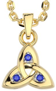 Sapphire Gold Silver Celtic Trinity Knot Charm Necklace