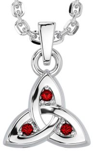 Garnet Silver Celtic Trinity Knot Charm Necklace