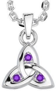 Amethyst White Gold Celtic Trinity Knot Charm Necklace