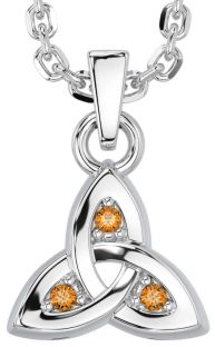 Citrine White Gold Celtic Trinity Knot Charm Necklace