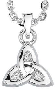 Diamond White Gold Celtic Trinity Knot Charm Necklace