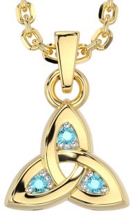 Aquamarine Gold Celtic Trinity Knot Charm Necklace