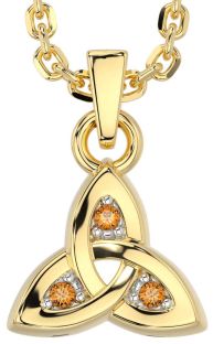 Citrine Gold Celtic Trinity Knot Charm Necklace