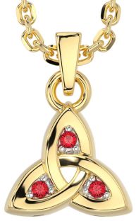 Ruby Gold Celtic Trinity Knot Charm Necklace