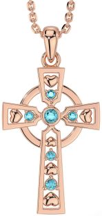 Aquamarine Rose Gold Celtic Cross Necklace